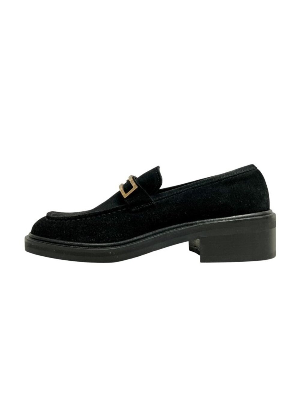 Gucci Suede Leather Loafers Shoes Square Toe G Gold Vintage Black